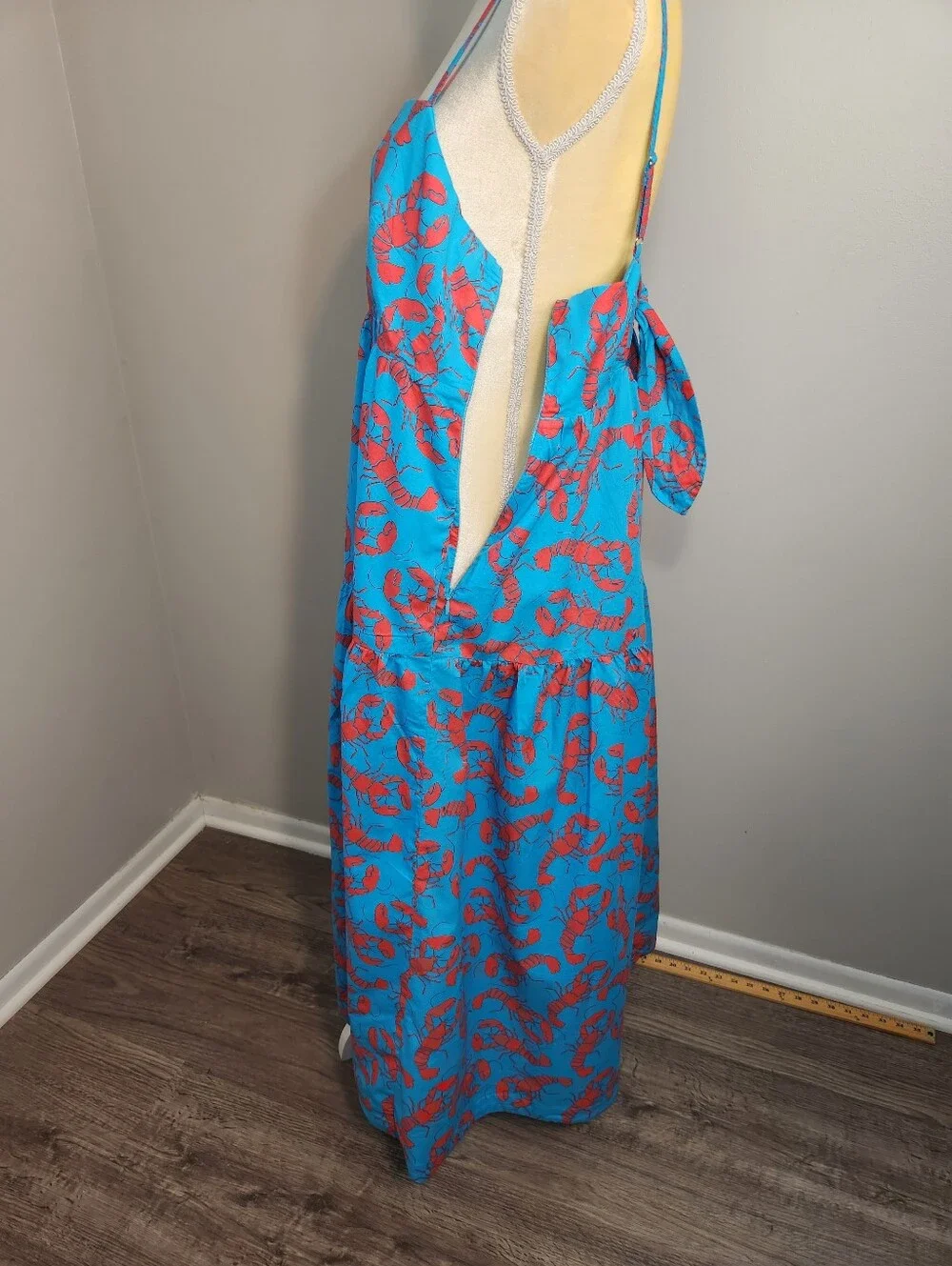 J. Crew Blue Lobster Print Tiered Cotton Maxi Dress 12 Vaca Summer Coastal - Picture 9 of 14